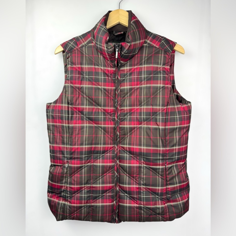 Eddie Bauer Women’s‎ Premium Goose Down Lightweight Puffer Vest Red Plaid Large